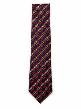 Como House Italy Vintage Equestrian Horse Bit Silk Tie Navy Red Gold Preppy